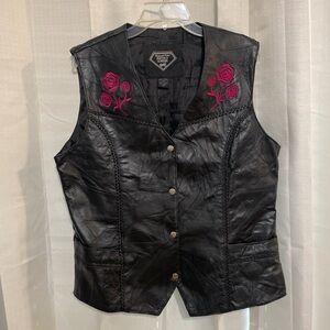 Diamond Plate Buffalo Leather Women's 100% Leather Vest Rose Embroidered Sz. 2x